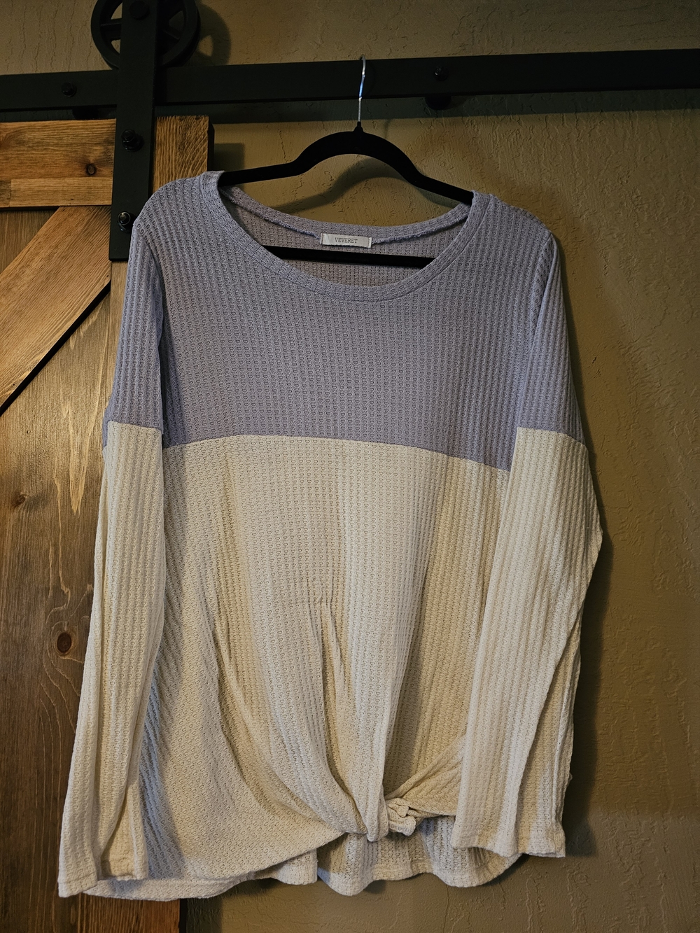 Colorblock Waffle Knit Long Sleeve Top - Lavender & Cream